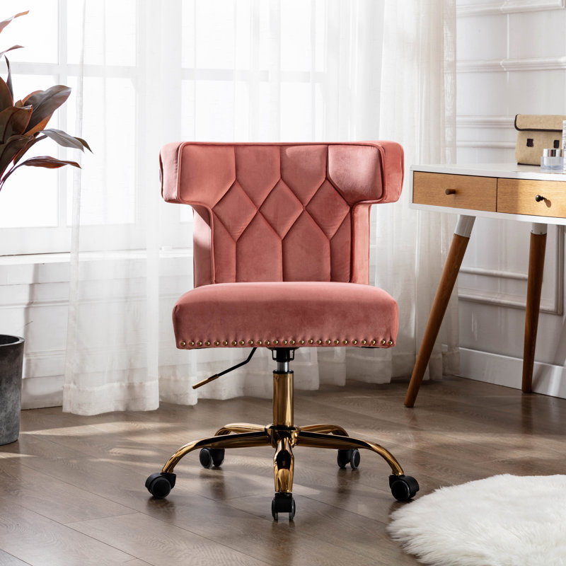 Everly Quinn Velvet Office Chair Swivel Home Desk Chair With Wheels Upholstered Tufted Vanity